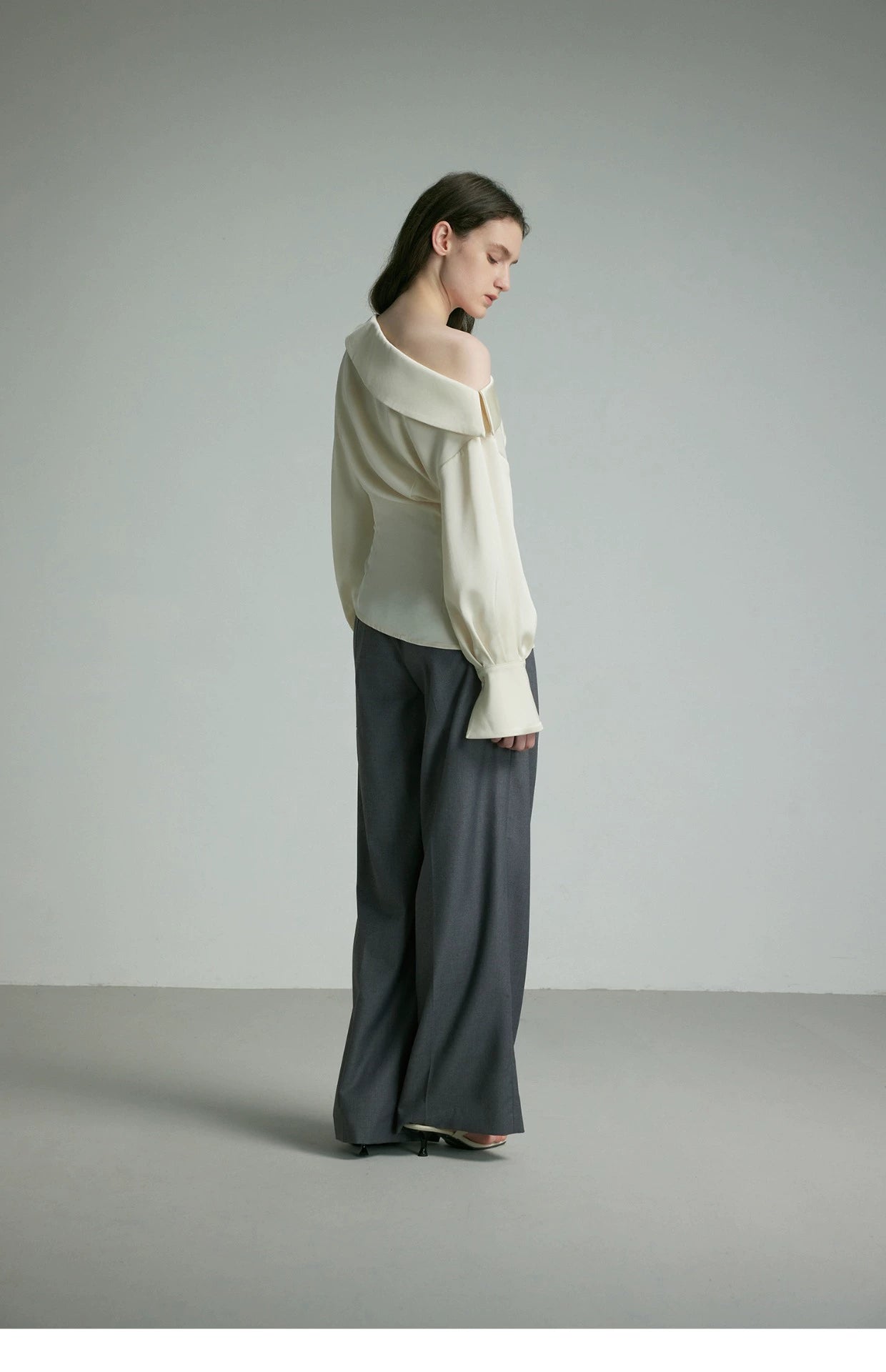 Ivory Draped Balloon Sleeve Blouse