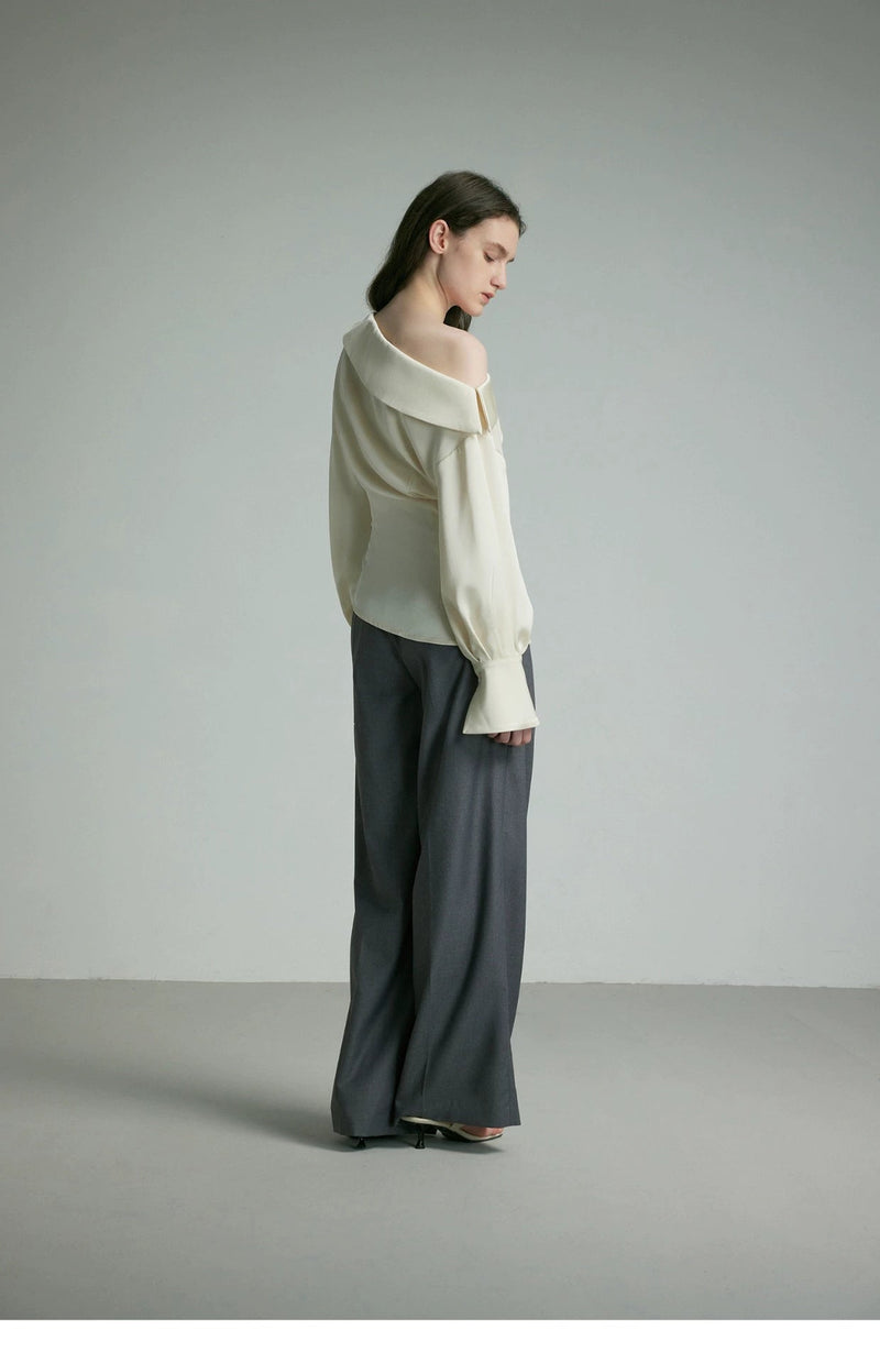 Ivory Draped Balloon Sleeve Blouse