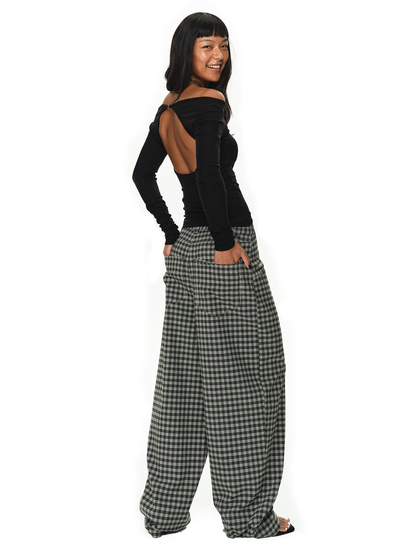 Grey and Black Checkered Loose Pants