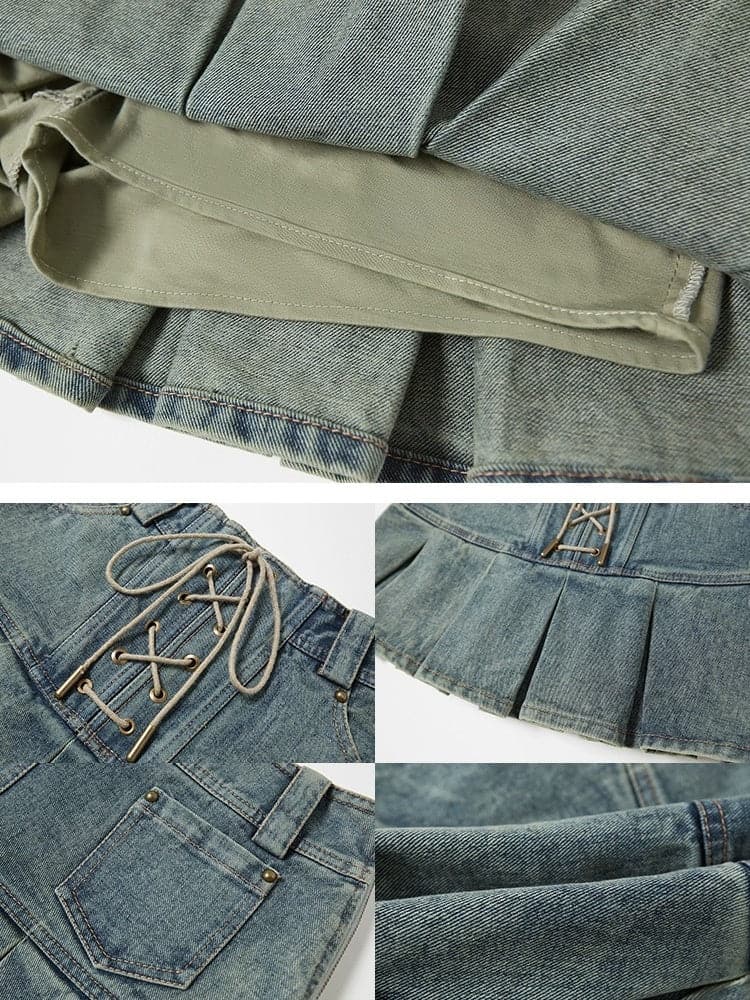 High Waist Pleated Skirt With Lace-up Detail