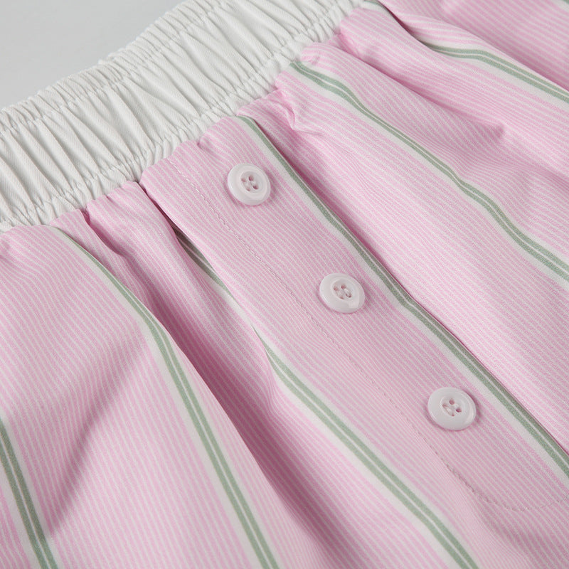 Loose Color Block Striped Shorts