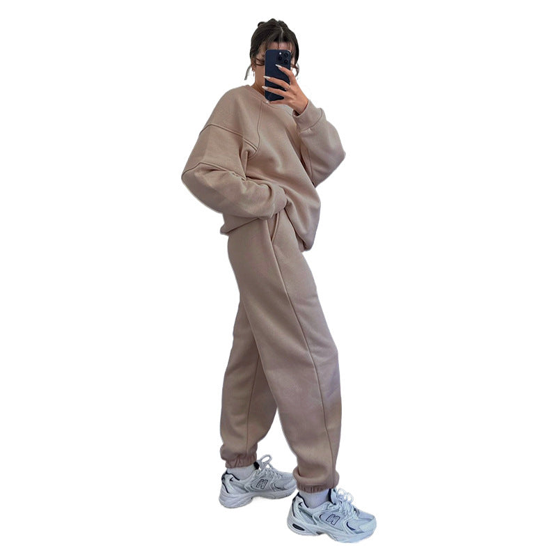 Autumn Winter Color Round Neck Long Sleeve Sweaters Clothing Loose Trousers Suit