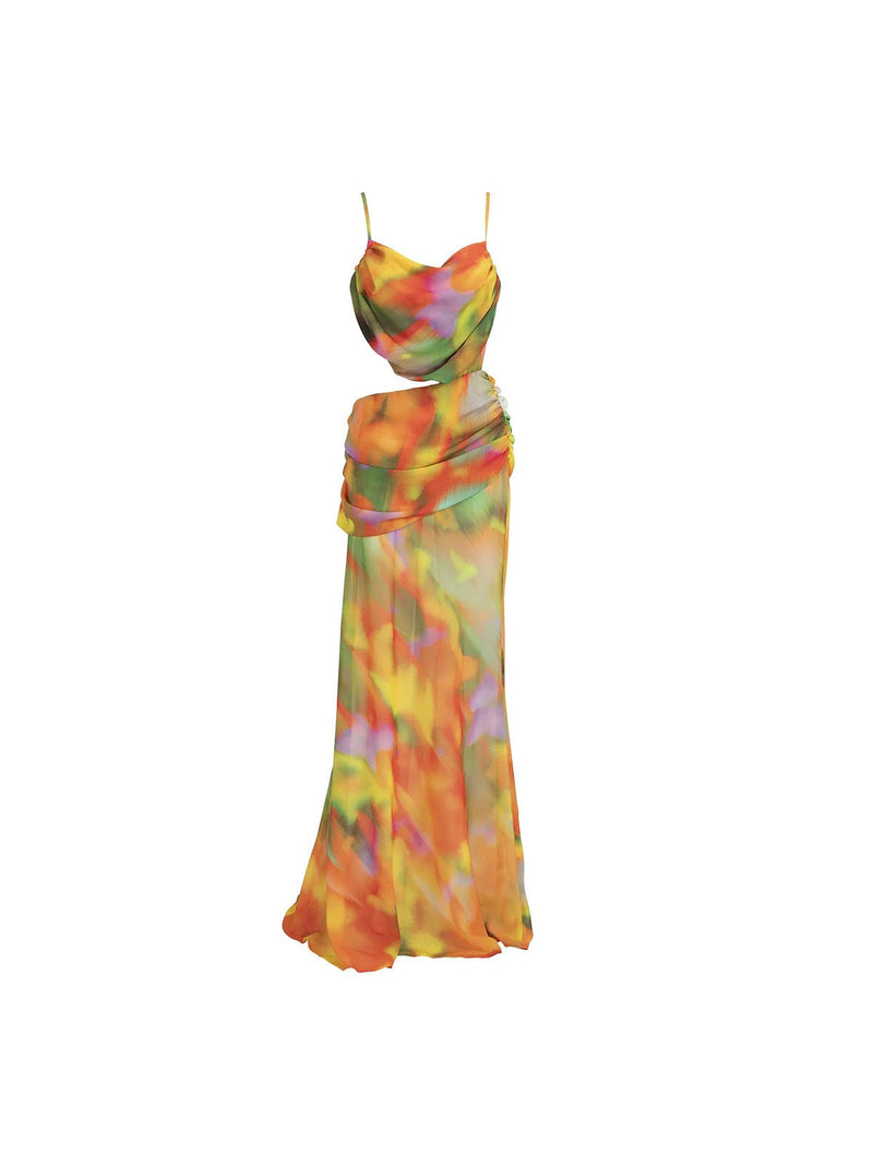Spaghetti Strap Cutout Backless Knot Maxi Dress