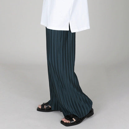 Ice Silk Pleated Wide-leg Pants With Draped Floor-length Design