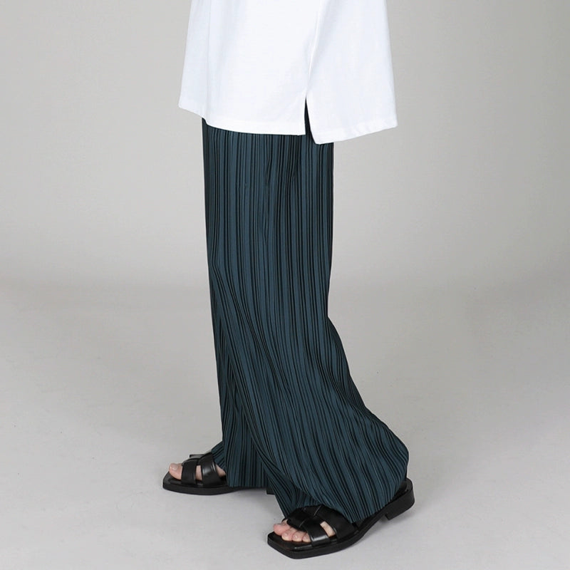 Ice Silk Pleated Wide-leg Pants With Draped Floor-length Design