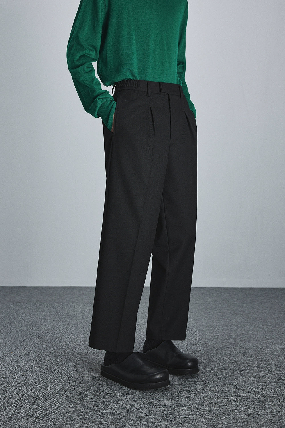 Semi-elastic Waist Wide-leg Cropped Pants