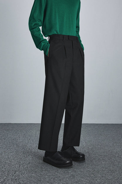 Semi-elastic Waist Wide-leg Cropped Pants