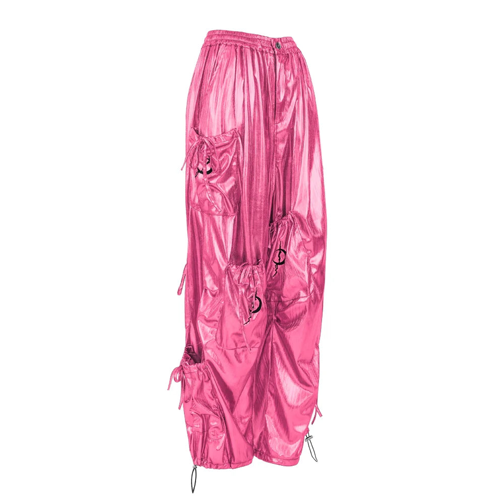 Pinkspink Metallic Cargo Balloon Pants - Silver/hot Pink