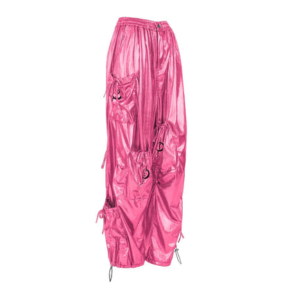Pinkspink Metallic Cargo Balloon Pants - Silver/hot Pink