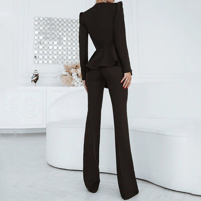 Wear Set Color Blazer Top Straight Two Piece Pants