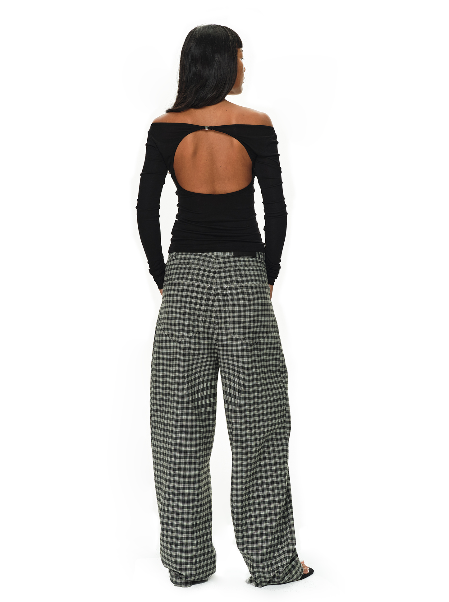 Grey and Black Checkered Loose Pants