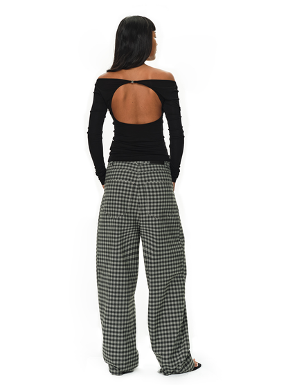 Grey and Black Checkered Loose Pants