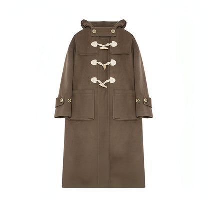 Winter Thicken College Style Hooded Mid-length Melton Wool Coat