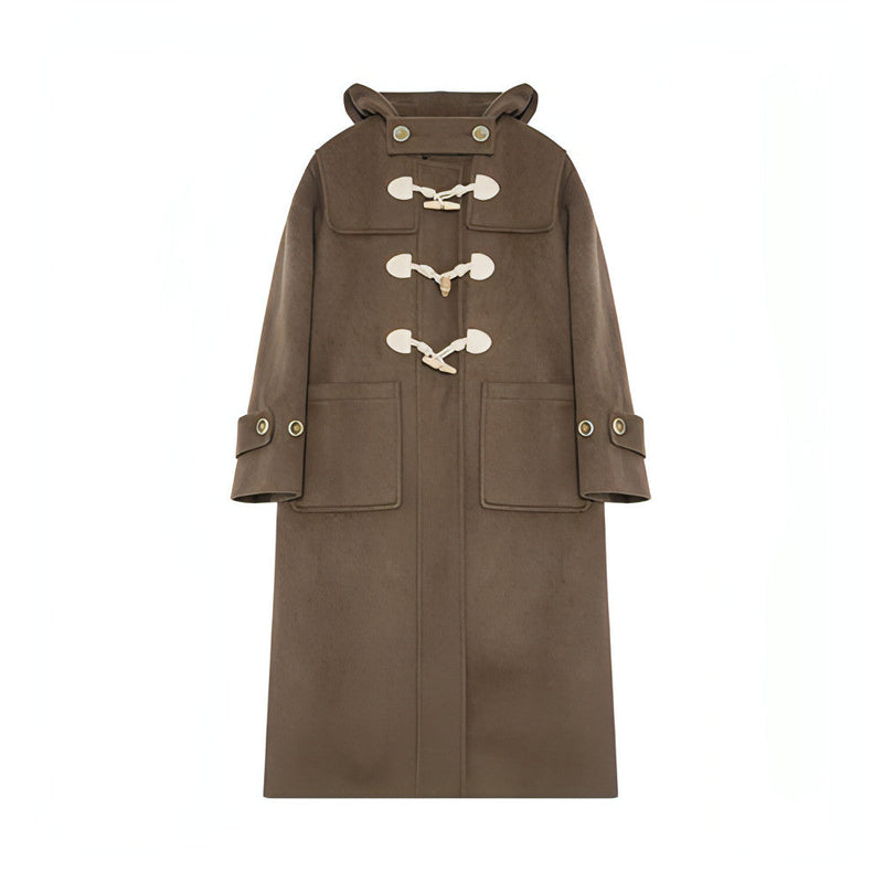 Winter Thicken College Style Hooded Mid-length Melton Wool Coat