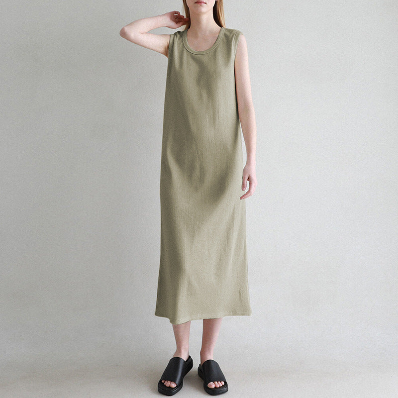 Sleeveless Dress French Waffle Texture Skin Friendly Vest Dress Simple Thin a Line Maxi Dress Clothing