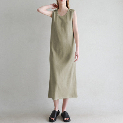 Sleeveless Dress French Waffle Texture Skin Friendly Vest Dress Simple Thin a Line Maxi Dress Clothing