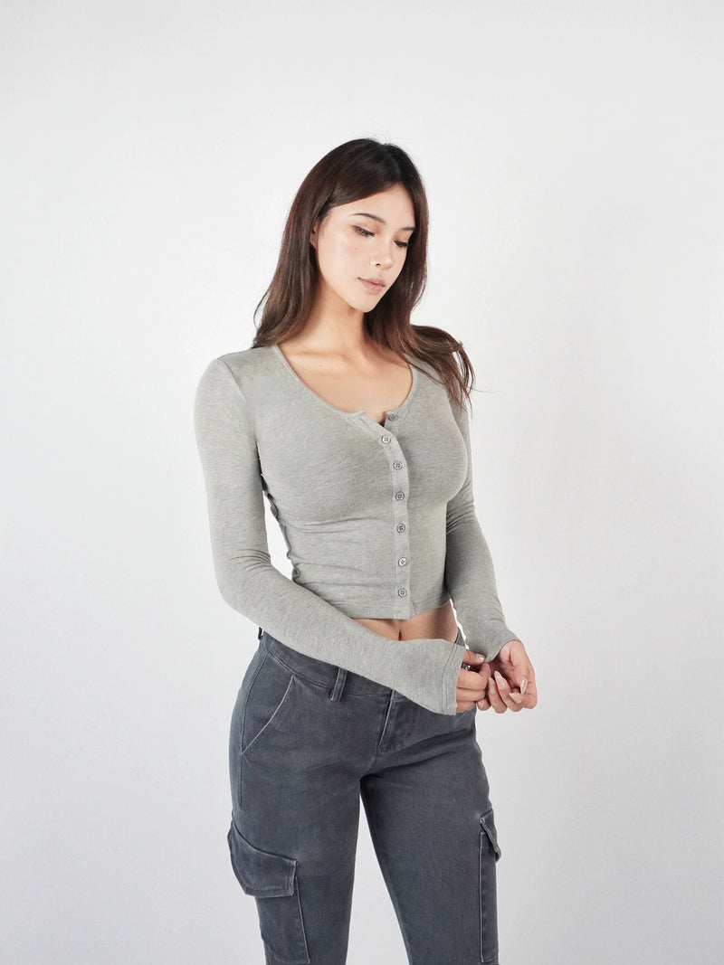 Knit Cropped Long-sleeve Cardigan