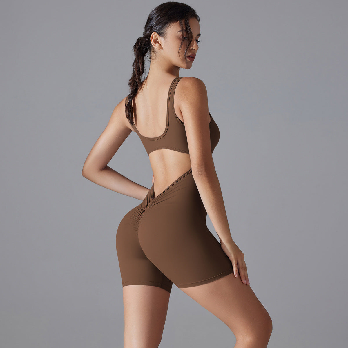 V Shaped Back Waist Romper Yoga Clothes One Piece Belly Contracting Close Fitting Sports Back Shaping Jumpsuit