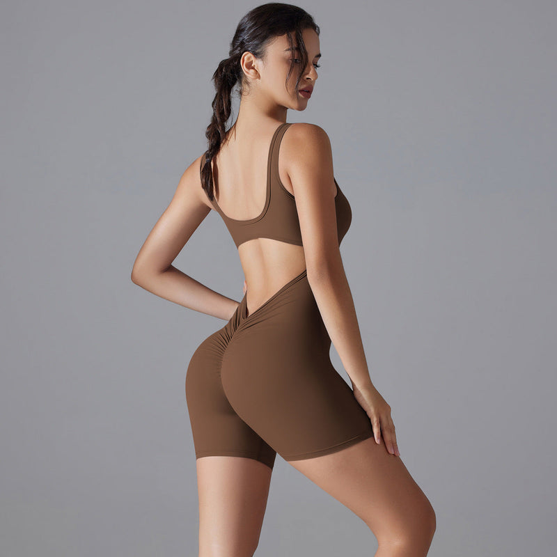 V Shaped Back Waist Romper Yoga Clothes One Piece Belly Contracting Close Fitting Sports Back Shaping Jumpsuit