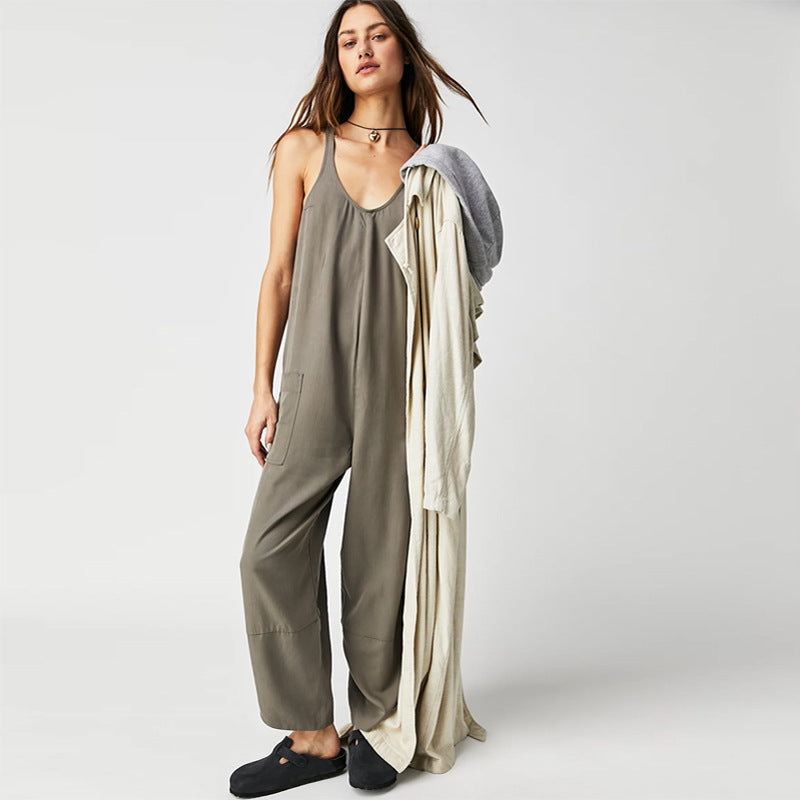 Clothing Pocket Jumpsuit Color Bib Suspender Jumpsuit