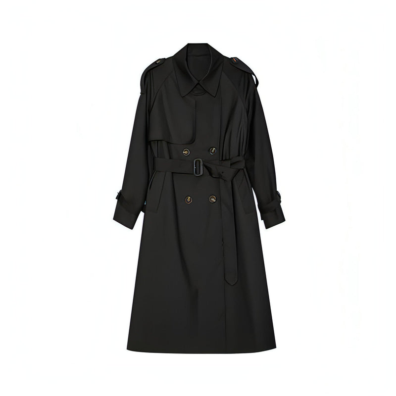 Double-breasted Loose Mid-length Melton Trench Coat