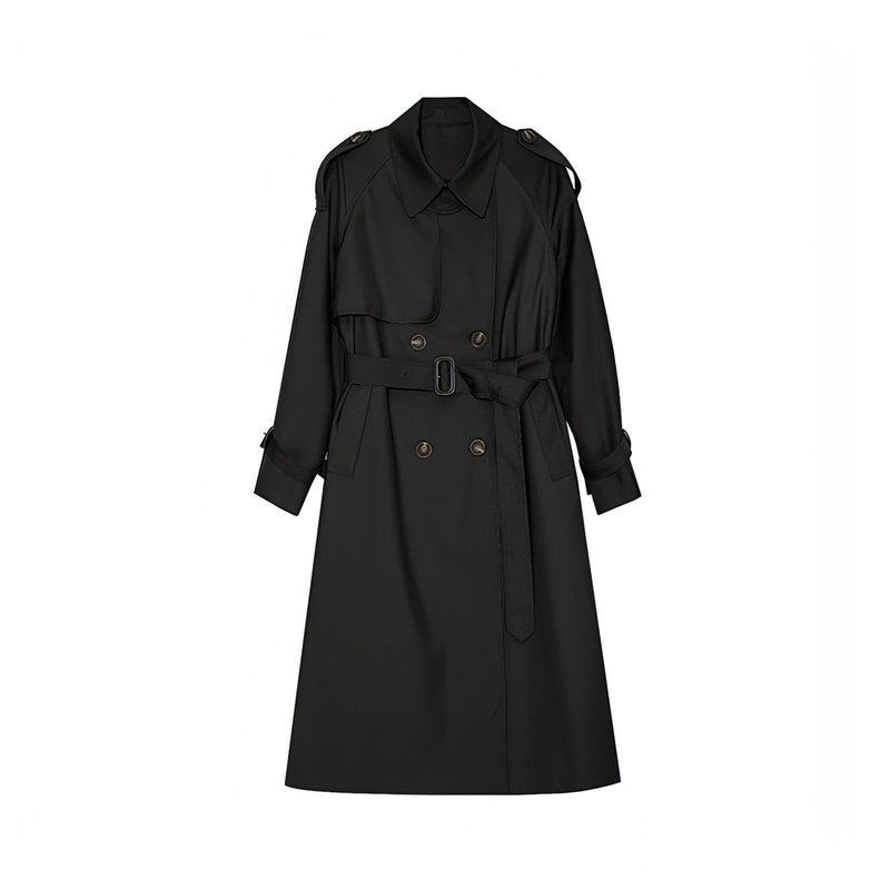 Double-breasted Loose Mid-length Melton Trench Coat
