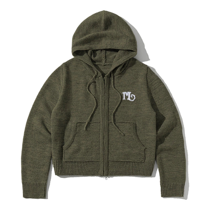 Short Hooded Knit Cardigan