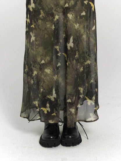 Ladyghost Woodland Whisper Maxi Dress - Camo-inspired Butterfly Print Slip Dress
