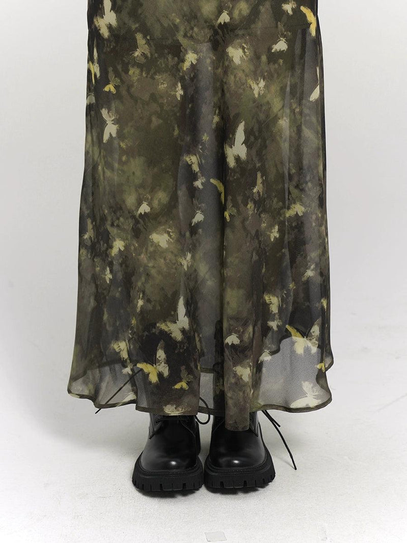 Ladyghost Woodland Whisper Maxi Dress - Camo-inspired Butterfly Print Slip Dress