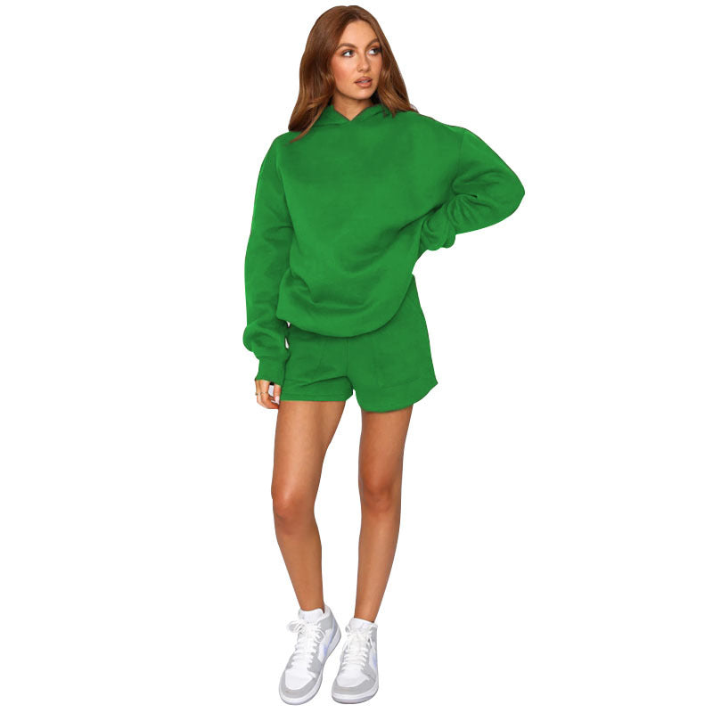 Autumn Winter Color Hooded Pullover Long Sleeve Sweaters Clothing Shorts Suit