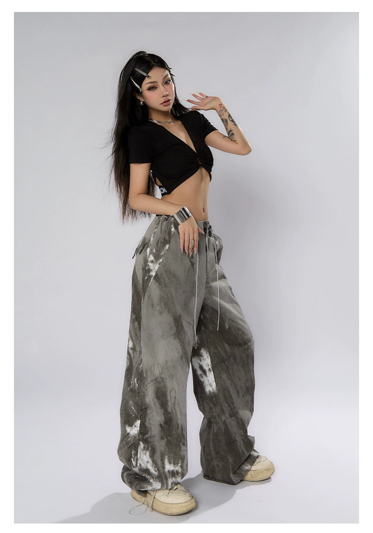 Ink-dyed Traditional Wide-leg Cargo Pants