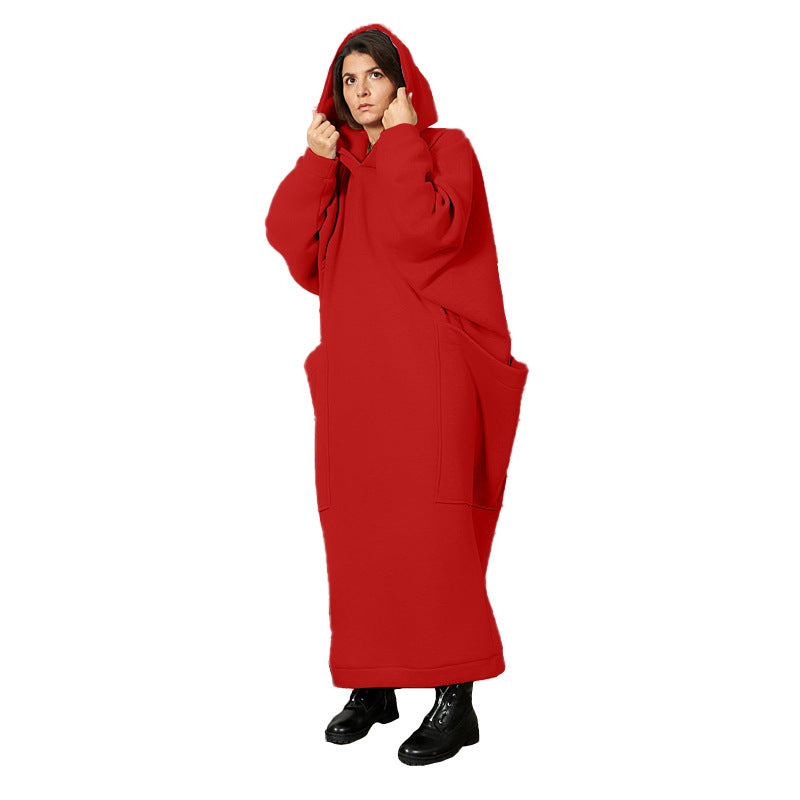 Clothing Lengthened Sweater Autumn Winter Pocket Hooded Sweater Dress