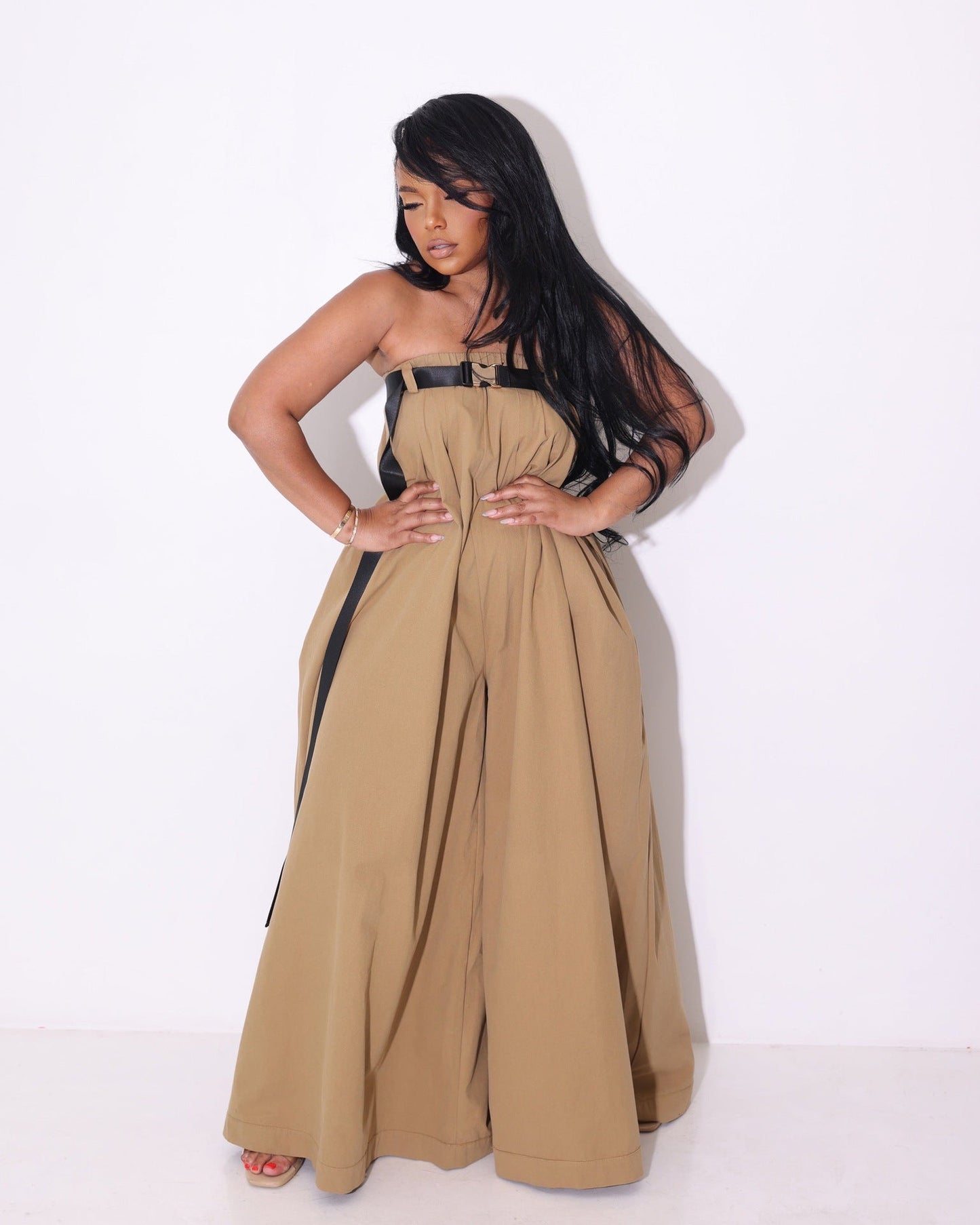 Wear Fashionable Off Shoulder Wide Leg Jumpsuit With Belt