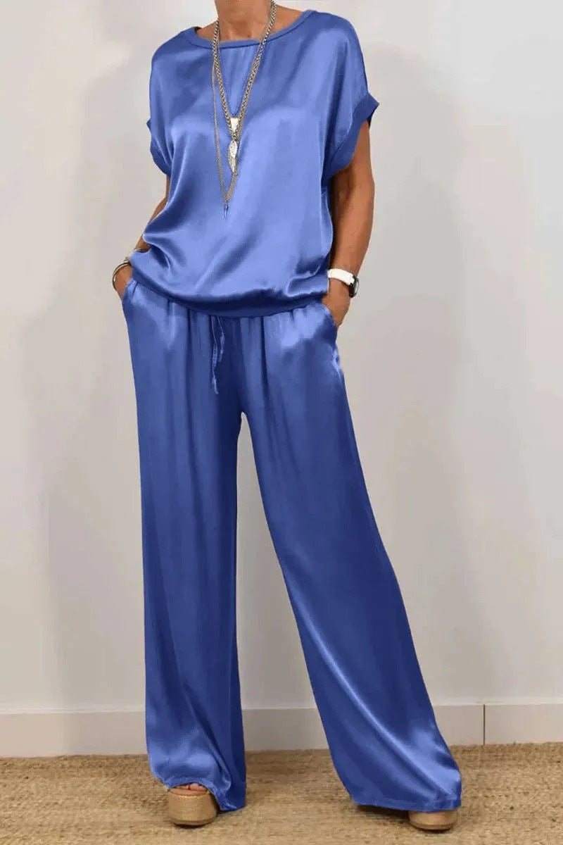 Spring Summer Trend Loose Shirt Wide Leg Pants Two Piece Sets