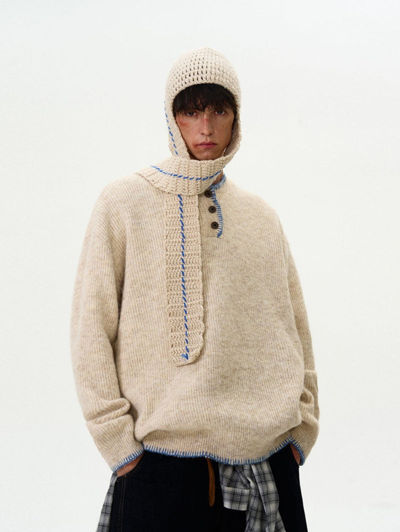 Oversized Sweater With Contrast Stitching