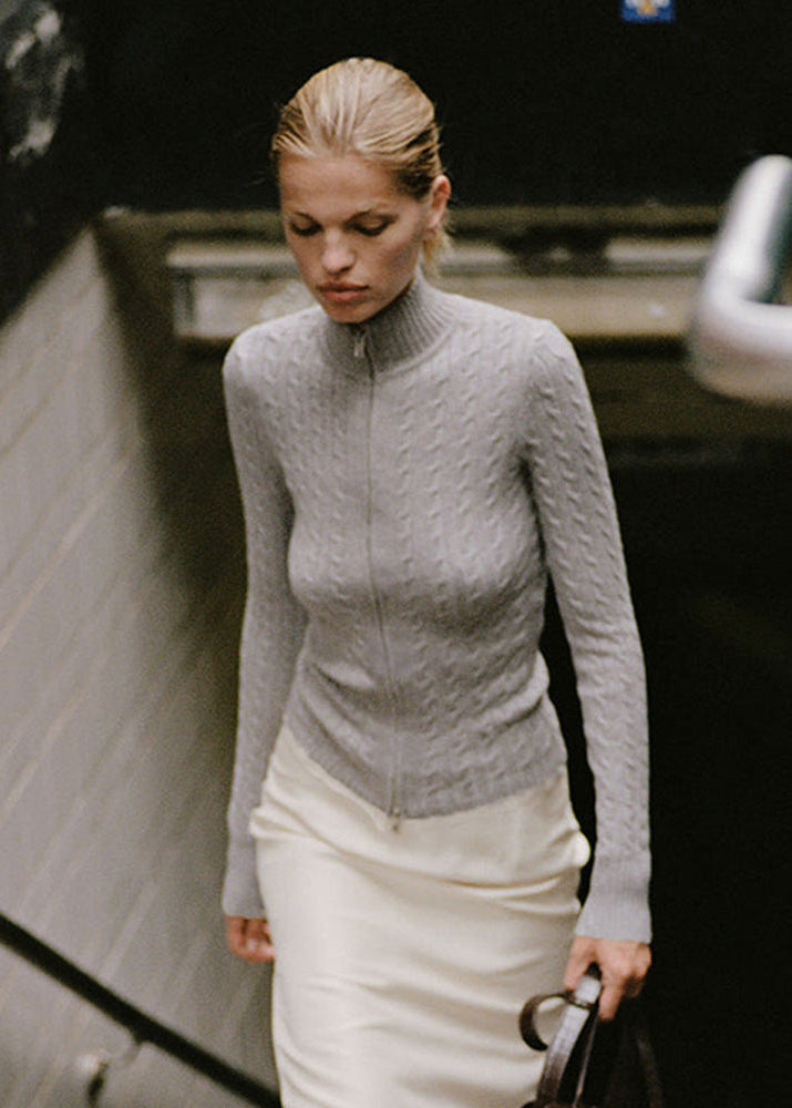 Elise - Cable Knit Zip-up Cardigan