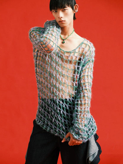 Two-tone Open Knit Sweater