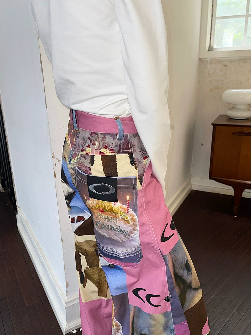 Cat Print Cake Birthday Wide-leg Pants