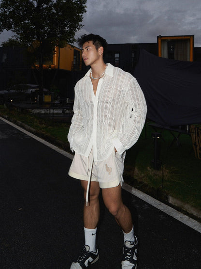 White Open-knit Cardigan