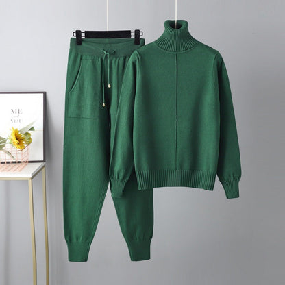 Set Autumn Winter Turtleneck Color Sweaters Two Piece Set