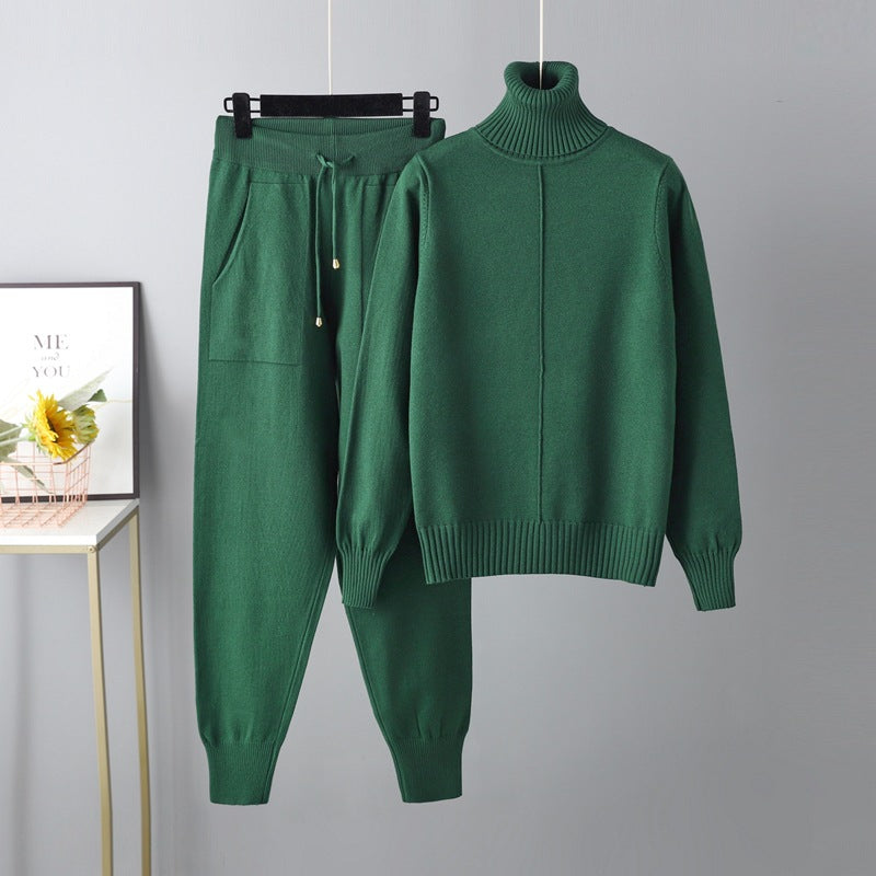 Set Autumn Winter Turtleneck Color Sweaters Two Piece Set