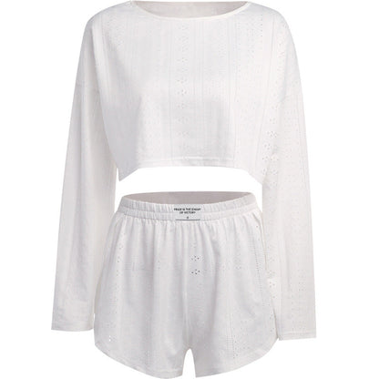 Autumn Simple Slim Fit Loose Pullover Top Shorts Set