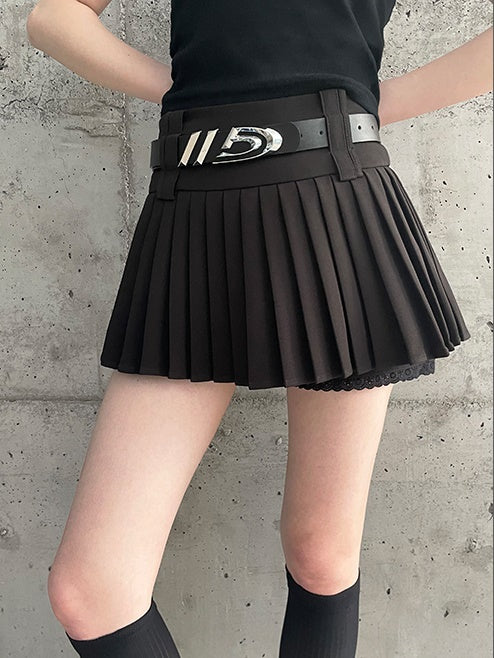 Pleated Lace A-line Skirt Trousers