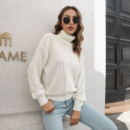 Design Three Dimensional Turtleneck Sweater Loose Autumn Winter Long Sleeve Sweater
