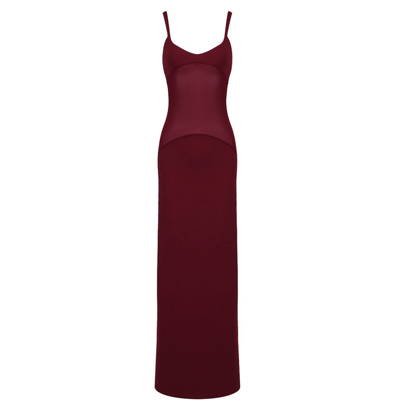 Summer Graceful Strap Stitching Mesh Slim Fit Maxi Dress