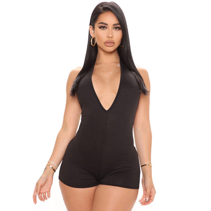 Summer Clothing V Neck Tight Halter Backless Jumpsuit
