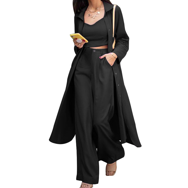 Fall Trench Coat Wide Leg Pants Clothing Three-piece Suit