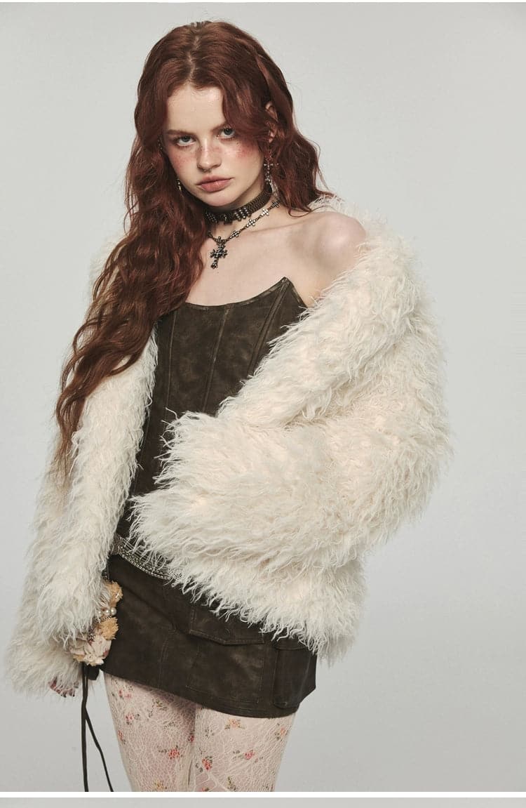 Fluffy Long Lapel Color Versatile Eco-fur Coat