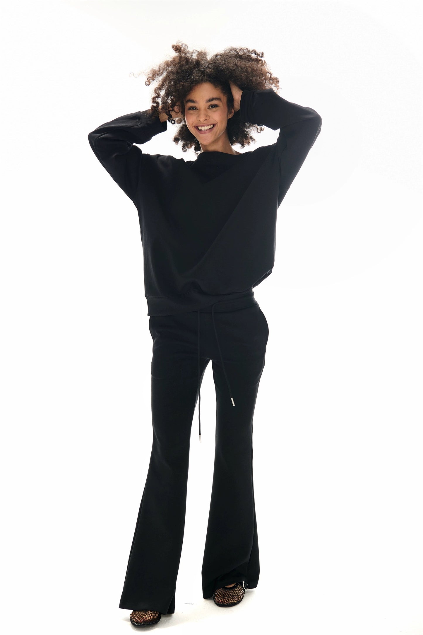 Off-the-shoulder Sweatshirt and Slight Flare Pants Set