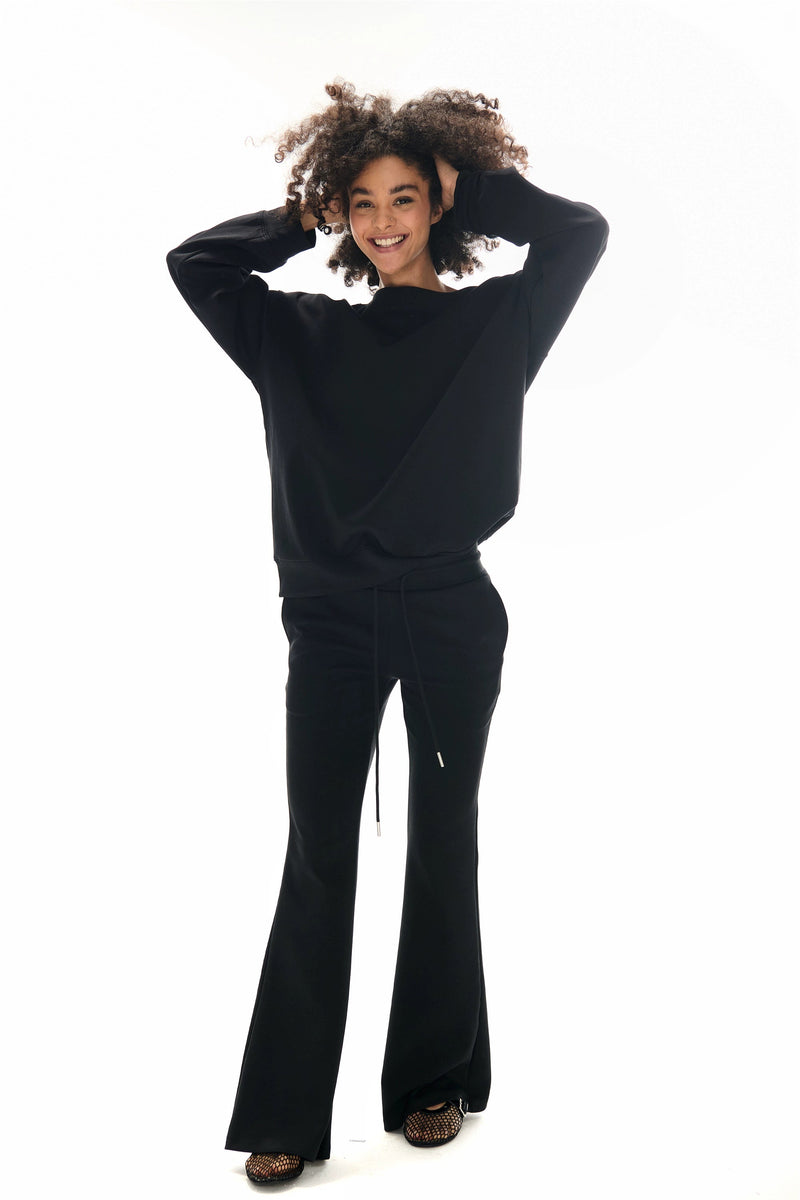 Off-the-shoulder Sweatshirt and Slight Flare Pants Set